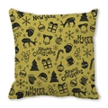 Golden Christmas pillowcase with black festive reindeer and tree icons for home decor - Golden Festive Style (25)