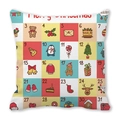 Weihnachts-Adventskalender Kissenbezug mit bunten Zahlen und festlichen Handzeichnungen - 45x45 cm / Farbgitter Adventskalender (25)