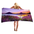 Thick microfiber beach towel featuring purple lavender fields and sunset mountain landscape - Landscape Lake Lavender (7)