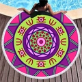 Mandala pattern round beach towel with white tassels in pink and green colors - Mandala Geometric Pattern 2 (4710202293327)