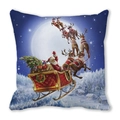 Federa natalizia con illustrazione di Babbo Natale e slitta di renne su sfondo bianco - Illustrazione HD Slitta di Natale (Stile 27) / 45x45cm