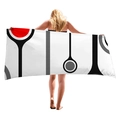 Thick geometric beach towel with red and black abstract circles and lines pattern - White Red Black Geometric (8)