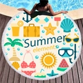Round thick beach towel with tropical fringe and vibrant summer vacation print elements - Summer Elements Pattern (1)