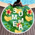 Serviette de plage ronde à motifs tropicaux avec franges et texte Summer sur bois - Motif Fruit Tropical Banane (7)