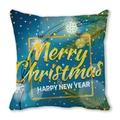 Navy blue Merry Christmas star and moon pillow cover in soft peach skin fabric - Dark Blue Bulb Decoration Christmas Style (4882101206974)