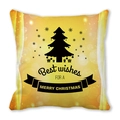 Housse de coussin de Noël jaune avec silhouette d'arbre noir et texte Merry Christmas - Modèle de Silhouette d'Arbre de Noël Noir sur Fond Jaune Vif (22) / 45x45cm