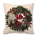 Square peach skin pillowcase with Christmas wreath angel and red bell print decor - Christmas Angel Wreath Off-White