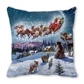 Federa natalizia con slitta di Babbo Natale che vola sopra una foresta innevata - Animali della Foresta Notte di Natale (Stile 30) / 45x45cm
