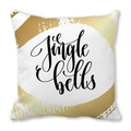 Square peach skin pillowcase with Jingle Bells text and golden Christmas wreath print - White Gold Ring Jingle Bells Style (4882101206975)