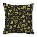 Christmas cushion cover in black and gold with festive reindeer and snowflake prints - Black Gold Elements Style (28)