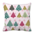 Rosa Weihnachtskissenbezug mit verschiedenen Cartoon-Weihnachtsbäumen und Schneeflocken - 45x45 cm / Rosa Cartoon Weihnachtsbaum (28)