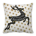 Macro shot of linen Christmas pillowcase featuring golden polka dots and reindeer silhouette - Gold Polka Dot Reindeer Silhouette (Style-6)