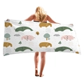 White cartoon elephant printed beach towel displayed by a model outdoors - Cartoon Colorful Elephant (13) / 150x75cm