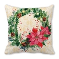 Christmas cushion cover with red poinsettia wreath pattern on peach skin fabric - Watercolor Red Flower Pine Needle Wreath