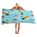 Cartoon bear and submarine printed blue beach towel made of thick cotton fabric - Submarine Bear (12)