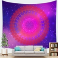 Detailed view of galaxy mandala tapestry fabric hanging over a grey sofa in a living room - 150x100cm (Peach Skin) / Purple Gradient Mandala (2)