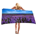 Thick beach towel with lavender field and blue sky print for seaside vacation - Full Purple Lupines (10)