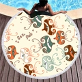 Round beach towel with orange cartoon sea fish print and white fringe on pool deck - Sea Fish Pattern (2)