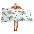 Thick white beach towel featuring blue butterflies and leaf patterns for summer vacation - Butterfly and Leaf (14) / 150x75cm