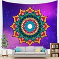 Detail of bohemian mandala tapestry featuring starry purple galaxy background for wall decor - 150x100cm (Peach Skin) / Vibrant Disc Mandala (6)