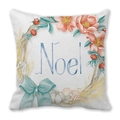 Christmas Noel pillow cover with red floral pattern and sea elements on peach skin fabric - Marine Elements Watercolor Noel Greeting