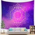Tenture murale mandala en violet et rose avec ciel étoilé et motif floral doré - 150x100cm (Peau de pêche) / Motif Floral Mandala Symétrique (4)