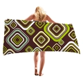 Thick beach towel featuring retro geometric squares and brown concentric pattern - Brown Green White Concentric Circles (11)