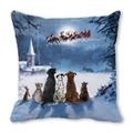 Federa natalizia con cani che guardano la slitta di Babbo Natale in pelle di pesca - 45*45cm / Stile Animali che Guardano la Slitta di Natale (32)