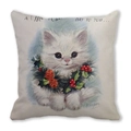 Dettaglio della federa per cuscino in morbida pelle di pesca con stampa gatto di Natale - 45x45 cm / Gatto Bianco con Corona di Natale (Stile 2)