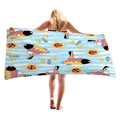 Sky blue cartoon beach towel featuring red submarine and sea life pattern for travel - Under Sea Discovery (13)