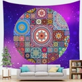 Detail of colorful mandala galaxy tapestry hanging on a wall behind a gray sofa - 150x100(Peach Skin) / Classic Mandala Starry Sky Style 1