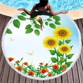 Round white beach towel with yellow sunflower print and decorative white tassels - Sunflower and Floral Nature Print (5)