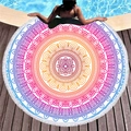 Asciugamano da spiaggia tondo mandala colorato con nappe bianche a bordo piscina - Stile Mandala Arancione Viola (3)
