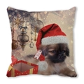 Close-up of a festive Christmas pillow cover with a cute puppy wearing a Santa hat - 18x18 Inch / Puppy in Christmas Hat (Style 5)