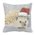 Close-up of peach skin cushion cover with cute hedgehog wearing a red Santa hat - 18x18 Inch / Hedgehog in Christmas Hat (Style 7)