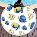Round thick beach towel with colorful tropical fish pattern and white fringe tassel - Tropical Fish Pattern (3)
