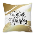 Star Moon Cushion Cover with gold artistic strokes and Eat Drink and Be Merry text - White Gold Brush Lifestyle Quote Style (4882101206979)