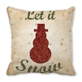Detail of vintage Christmas pillowcase with Let it Snow text and floral snowman print - Standard Square (45*45cm) / Red Snowman Beige Retro Style (9)