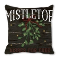 Macro shot of Mistletoe Kisses Christmas cushion cover with dark wood grain texture - Standard Square (45*45cm) / Green Mistletoe Dark Wood Grain Style (22)