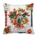 Square peach skin pillowcase with winter plant berries and red ribbon pattern - Retro Pastoral Bow Plant Cluster