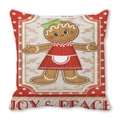 Detail of gingerbread girl print on Christmas cushion cover with JOY & PEACE text - Standard Square (45*45cm) / Gingerbread Girl Red Striped Style (33)