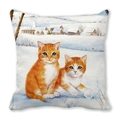 Cute ginger kittens playing in winter snow on a square peach skin fabric pillow cover - 18x18 Inch / Ginger Cats Playing in Snow (Style 28)