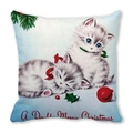 Cute Christmas cat pillowcase with festive illustrations on peach skin velvet fabric - 18x18 Inch / White Cats Playing in Winter (Style 38)