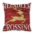 Detail of red Christmas pillowcase with golden reindeer and Reindeer Crossing text - Standard Square (45*45cm) / Gold Reindeer Dark Red Wood Grain Style (25)