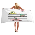 White microfiber beach towel featuring cartoon crocodile driving cars with fun text - Crocodile Ready (14)