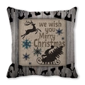 Close-up of Christmas pillowcase with reindeer silhouettes and festive typography print - Standard Square (45*45cm) / Santa Sleigh Retro Wood Grain Style (35)