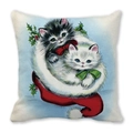Cute Christmas kittens in red stocking printed peach skin square pillowcase cover - 18x18 Inch / Kittens in Christmas Stocking (Style 40)