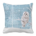 Detail of artistic snow owl illustration on a high-density soft cushion cover fabric - 18x18 Inch / Snowy Owl on Branch (Style 22)