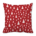 Christmas cushion cover with white hand-drawn trees and snowflakes on red peach skin fabric - Red Hand-drawn Tree Style (33)