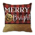 Detail of Merry & Bright text on red plaid and gold polka dot Christmas pillow cover - Standard Square (45*45cm) / Buffalo Plaid Christmas Ball Patchwork Style (27)